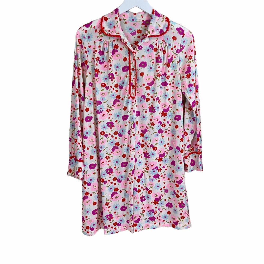 Vtg Formfit Rogers Robe Gown Sz M L 60s Ditsy Floral Peter Pan Collar Twee